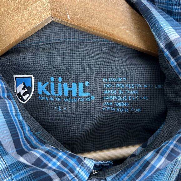 Kuhl Eluxur Shirt Men's Large Blue Plaid Short Sleeve Button Up Outdoor Hiking - Picture 5 of 7